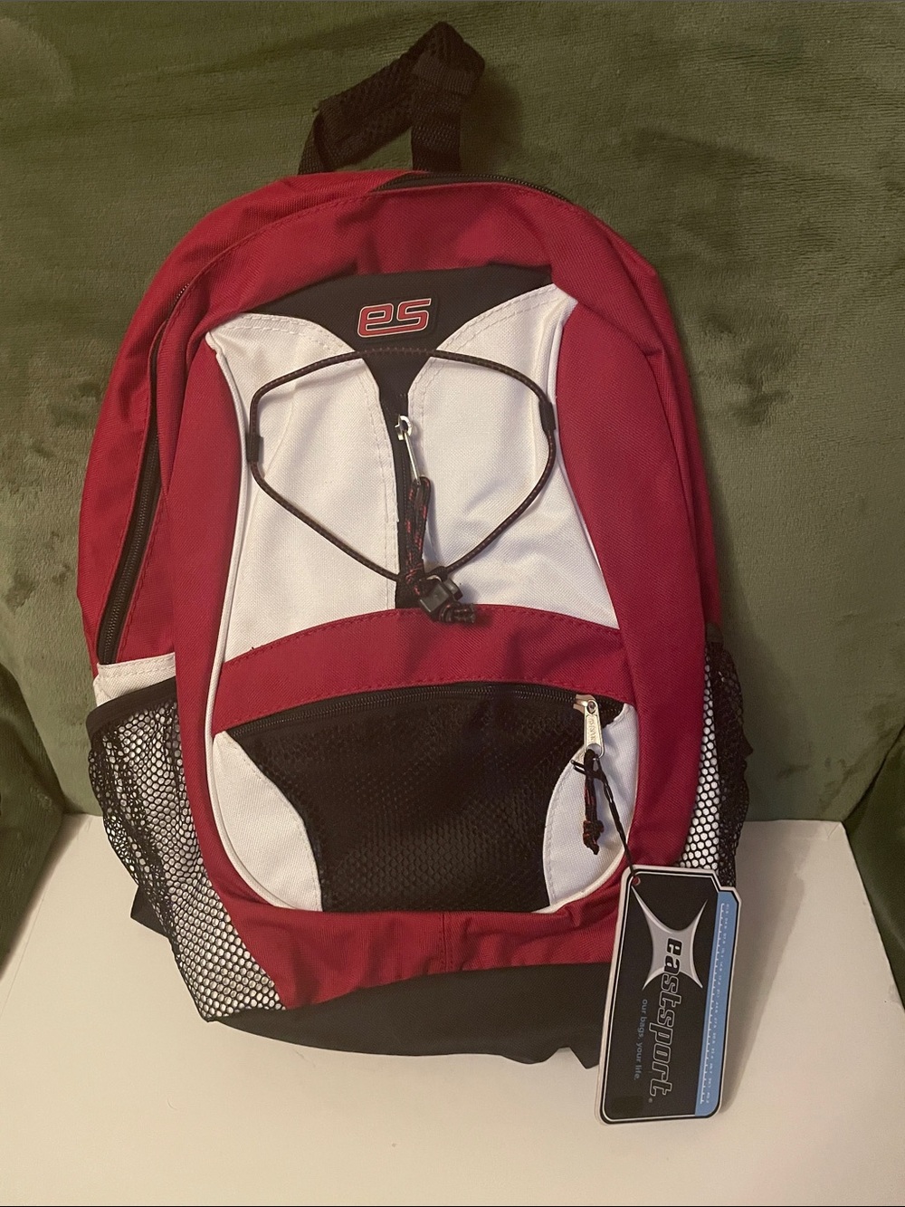 EASTSPORT:  Red and White Everyday Backpack with Multiple Pockets